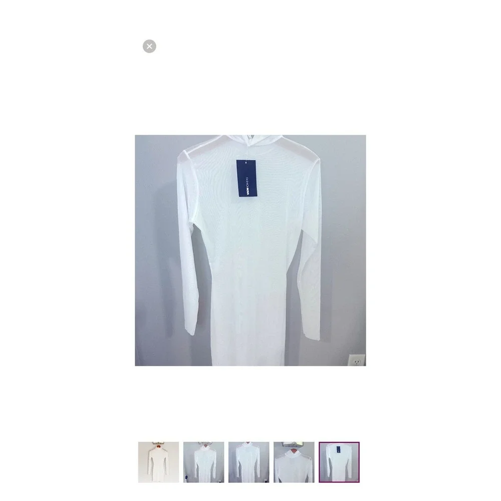 Fashion Nova Bodies of Water Sheer Mesh Coverup White Long Sleeve Turtleneck L